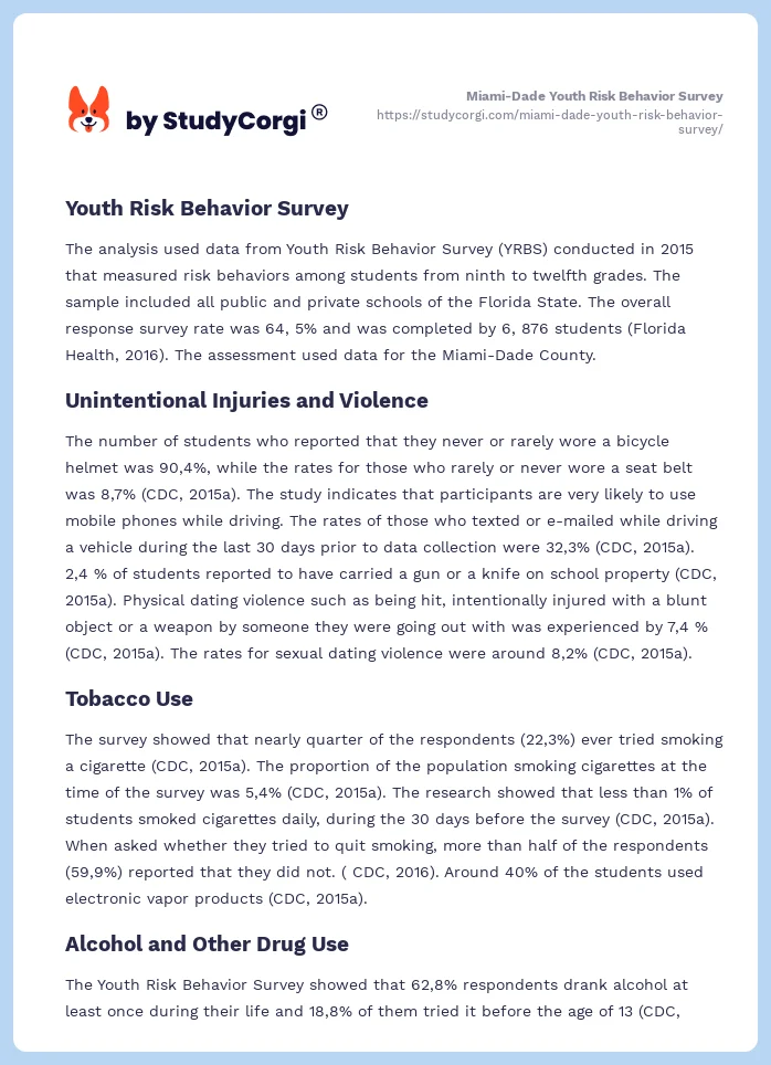 Miami-Dade Youth Risk Behavior Survey. Page 2