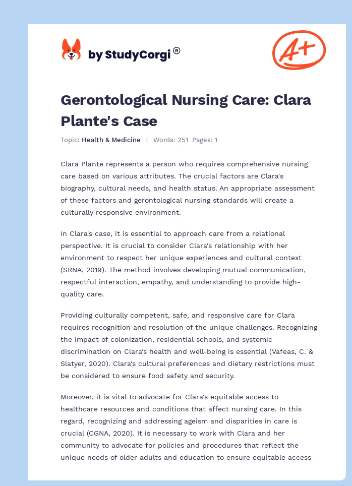 Gerontological Nursing Care: Clara Plante's Case. Page 1