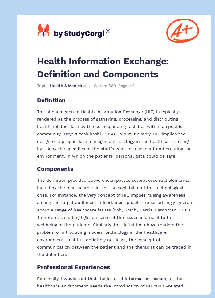 Health Information Exchange: Definition and Components. Page 1