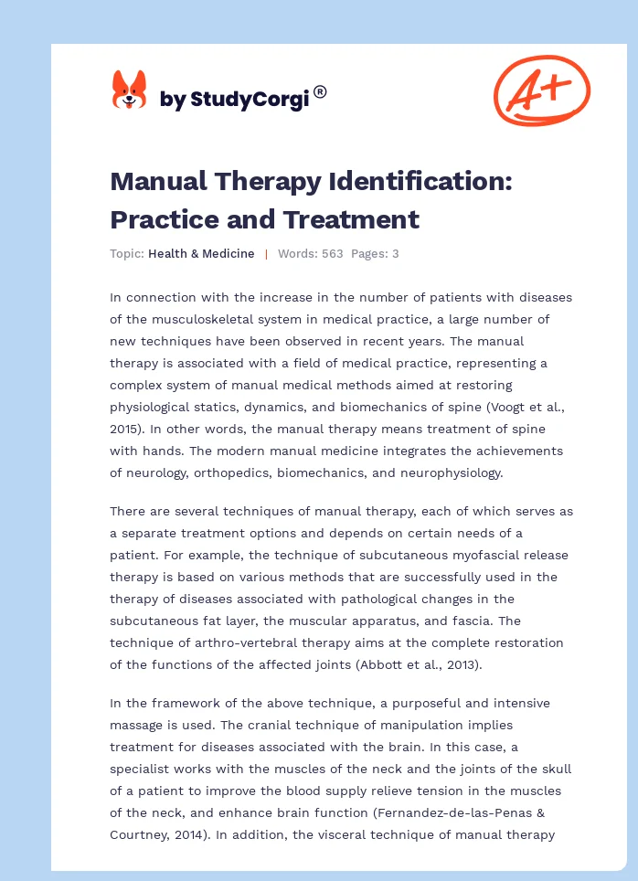 Manual Therapy Identification: Practice and Treatment. Page 1