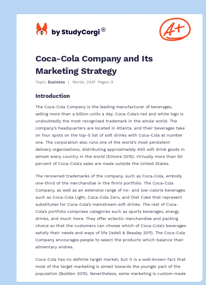 Coca-Cola Company and Its Marketing Strategy. Page 1