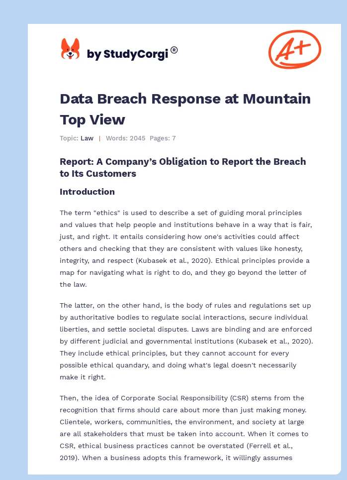 Data Breach Response at Mountain Top View. Page 1