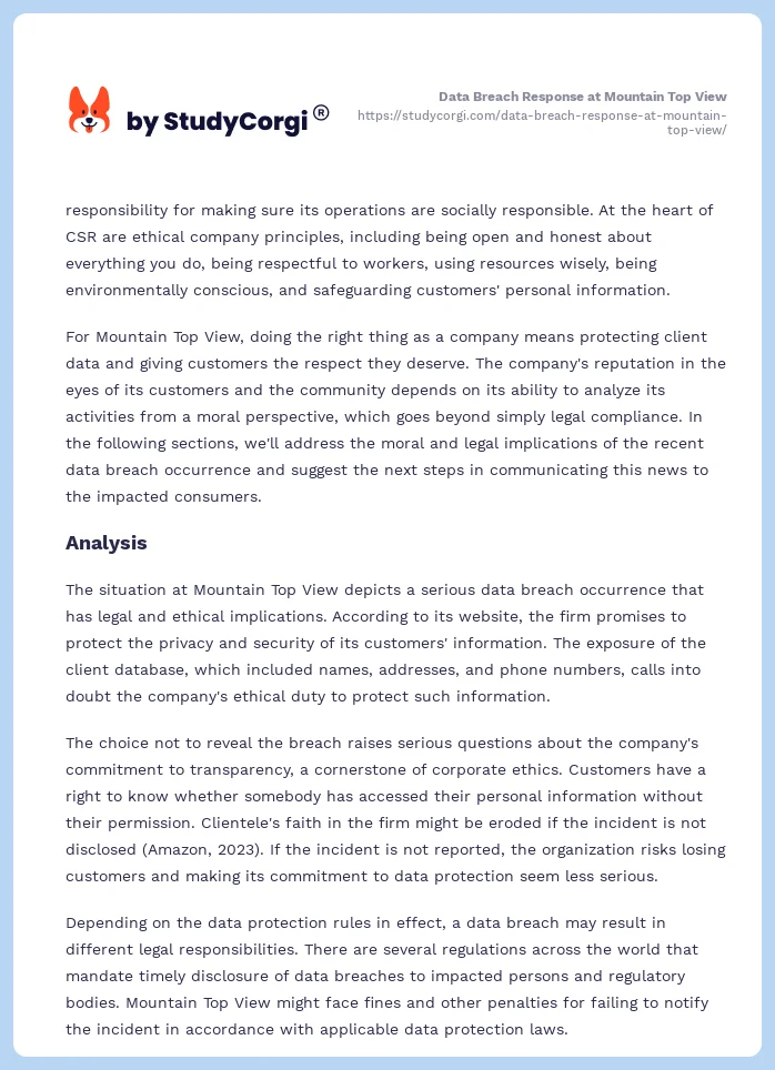 Data Breach Response at Mountain Top View. Page 2