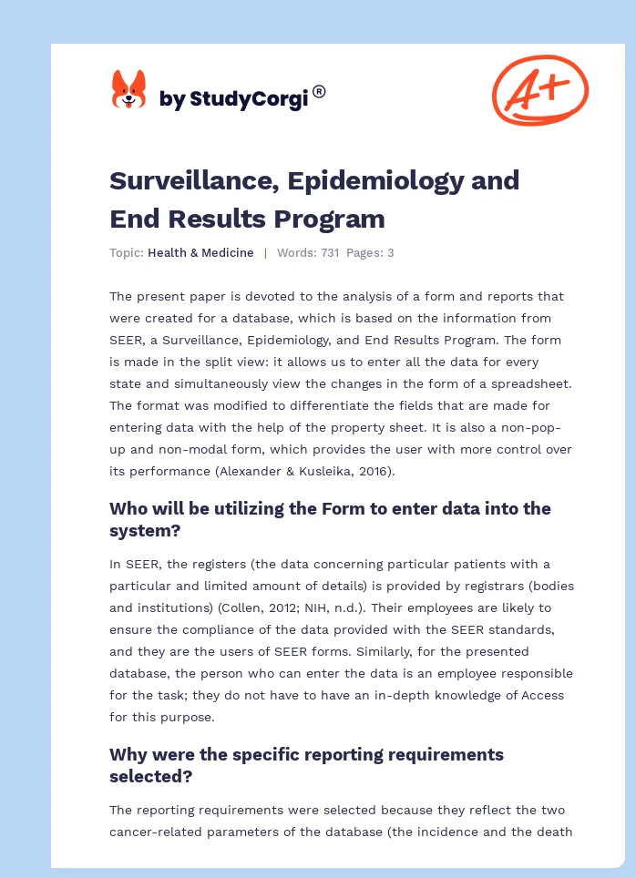 Surveillance, Epidemiology and End Results Program. Page 1