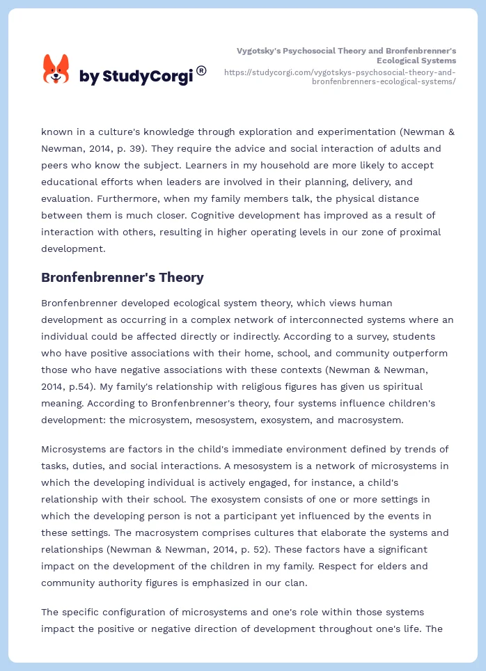 Vygotsky's Psychosocial Theory and Bronfenbrenner's Ecological Systems. Page 2