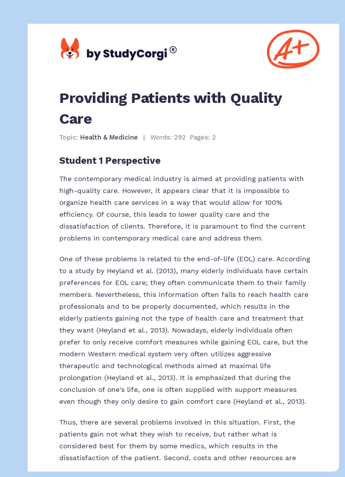 Providing Patients with Quality Care. Page 1