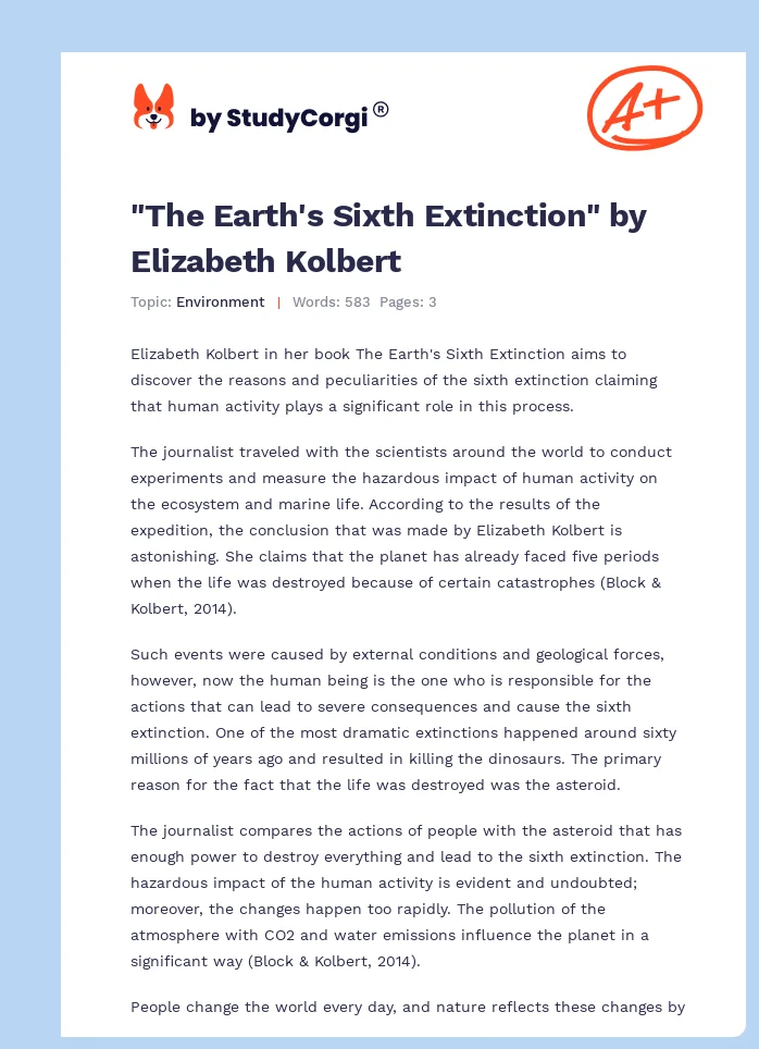 "The Earth's Sixth Extinction" by Elizabeth Kolbert. Page 1