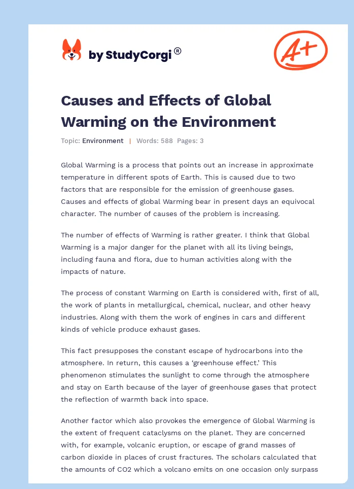 Causes and Effects of Global Warming on the Environment. Page 1