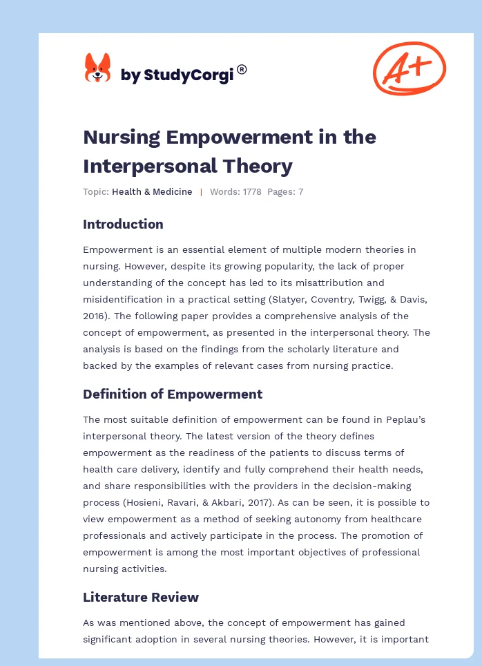 Nursing Empowerment in the Interpersonal Theory. Page 1