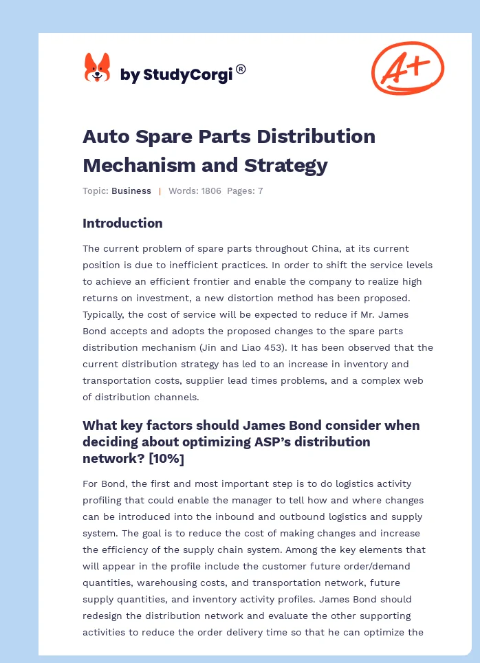 Auto Spare Parts Distribution Mechanism and Strategy. Page 1