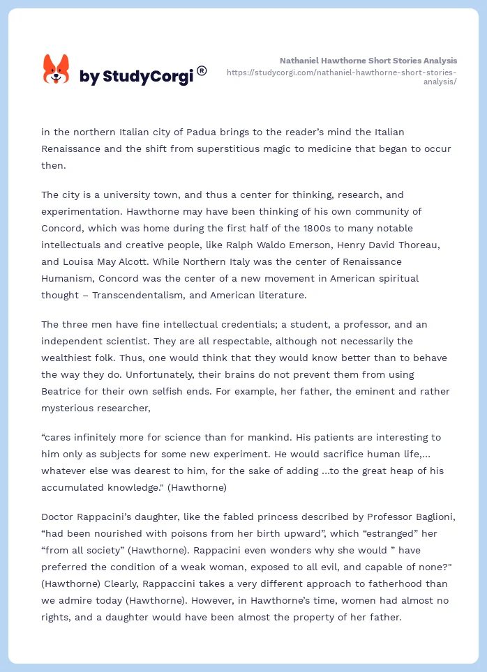 Nathaniel Hawthorne Short Stories Analysis. Page 2