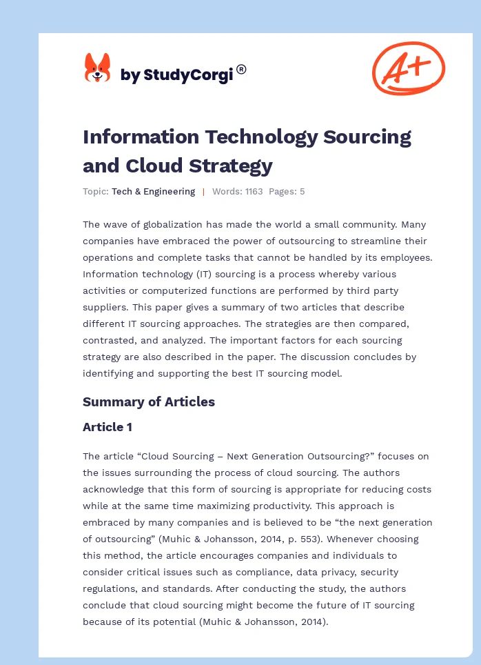 Information Technology Sourcing and Cloud Strategy. Page 1