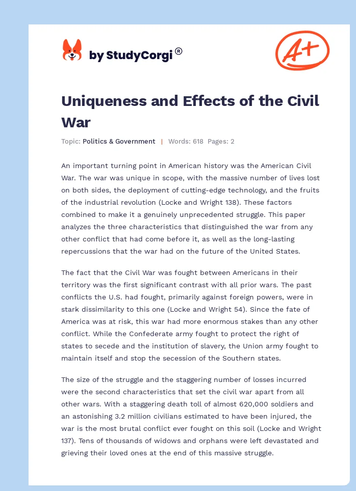 Uniqueness and Effects of the Civil War. Page 1