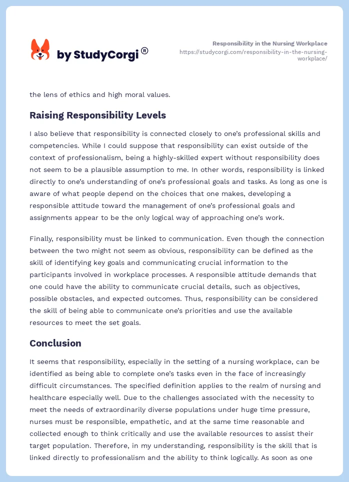 Responsibility in the Nursing Workplace. Page 2