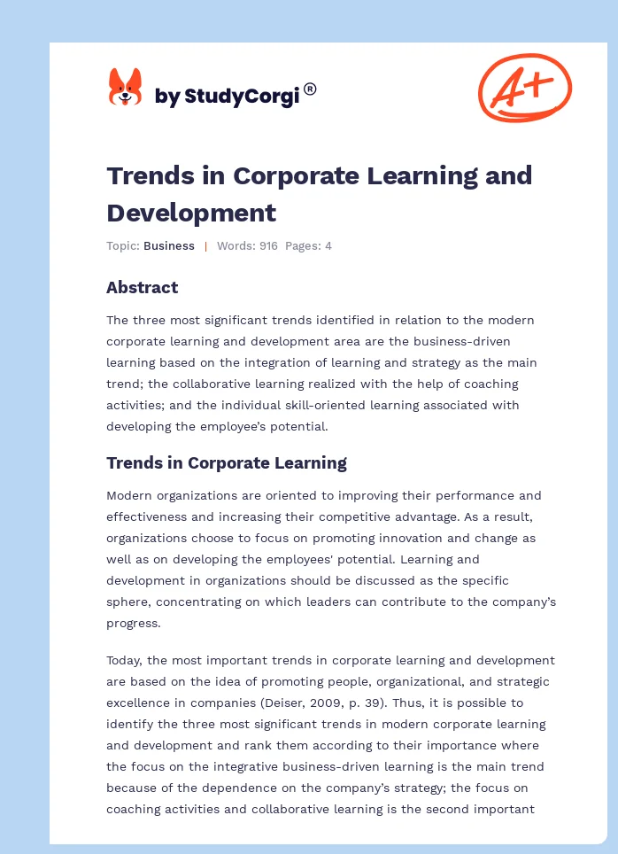 Trends in Corporate Learning and Development. Page 1