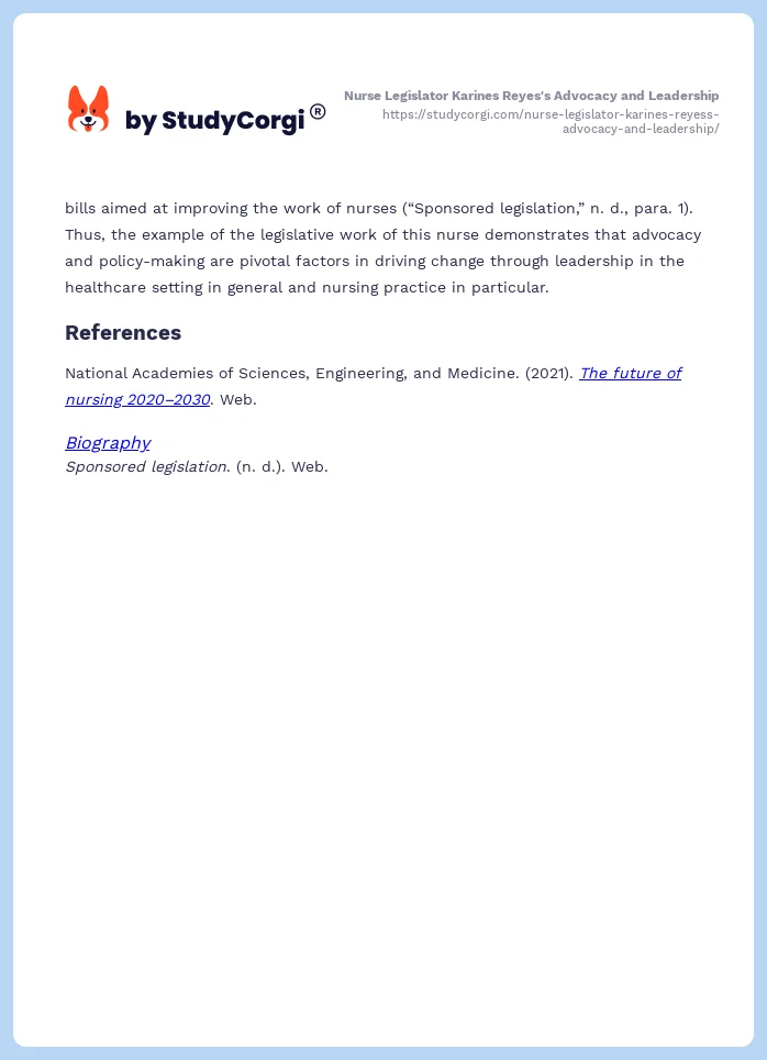 Nurse Legislator Karines Reyes's Advocacy and Leadership. Page 2