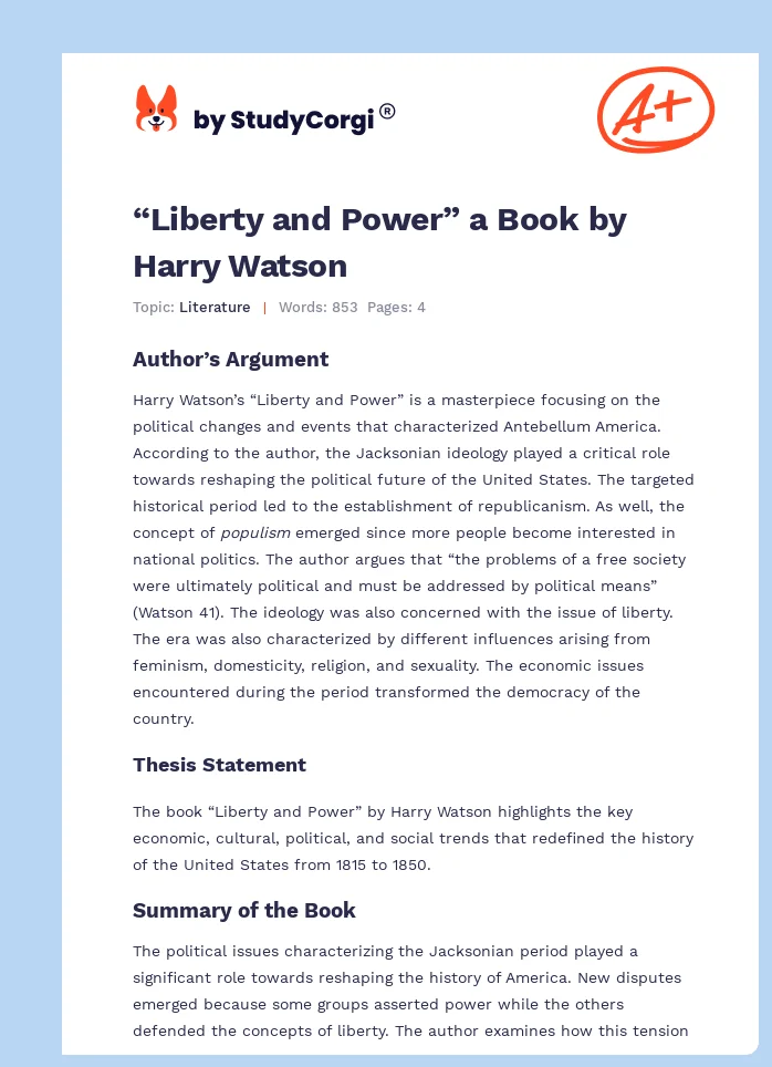 “Liberty and Power” a Book by Harry Watson. Page 1
