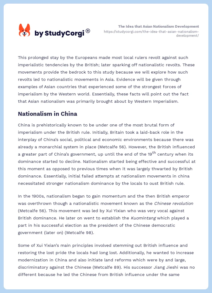The Idea that Asian Nationalism Development. Page 2
