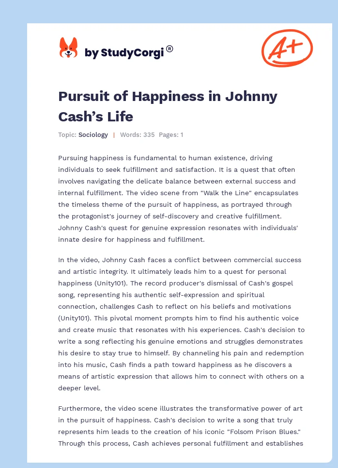 Pursuit of Happiness in Johnny Cash’s Life. Page 1