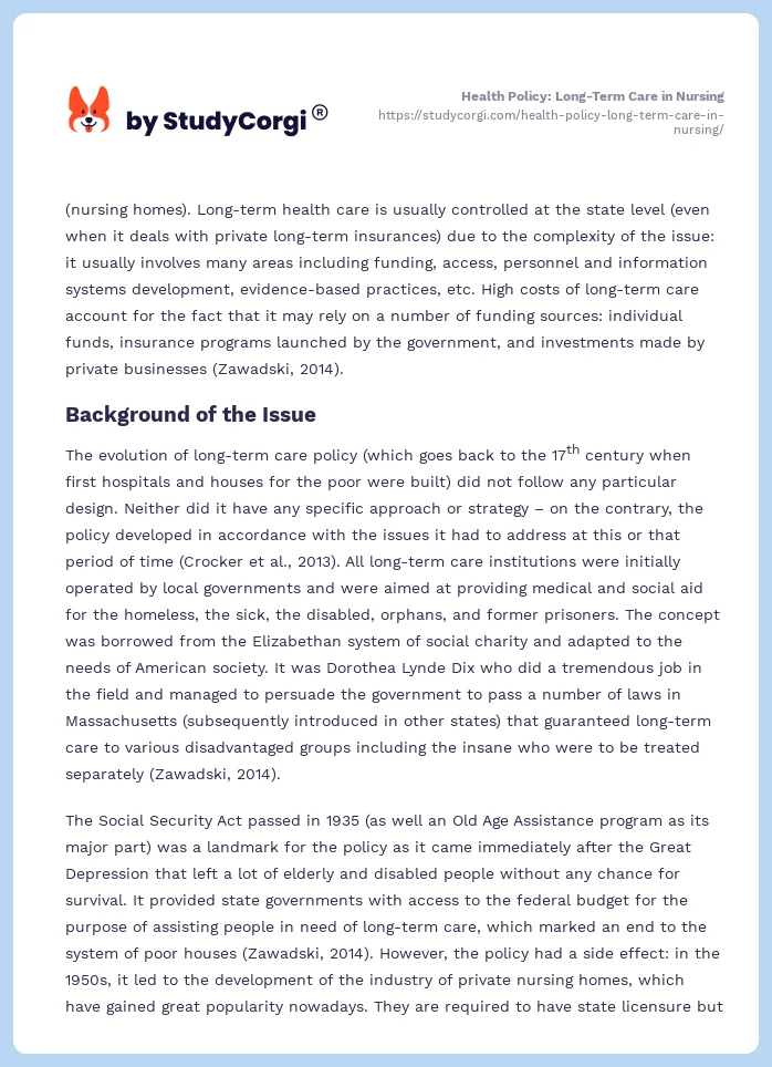 Health Policy: Long-Term Care in Nursing. Page 2