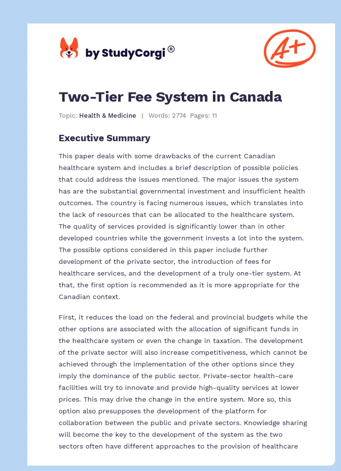 Two-Tier Fee System in Canada. Page 1