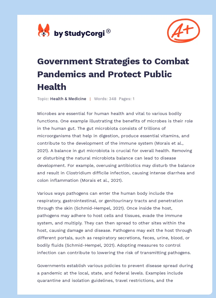 Government Strategies to Combat Pandemics and Protect Public Health. Page 1