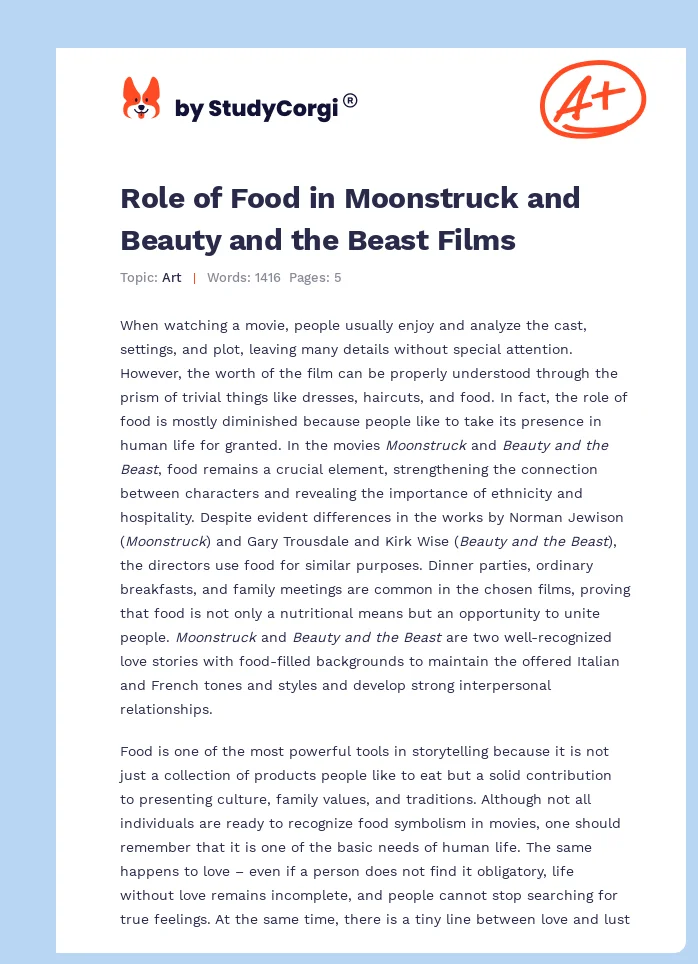 Role of Food in Moonstruck and Beauty and the Beast Films. Page 1