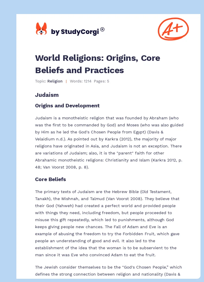 World Religions: Origins, Core Beliefs and Practices. Page 1