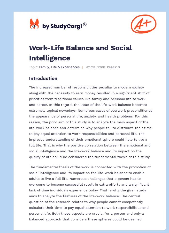 Work-Life Balance and Social Intelligence. Page 1