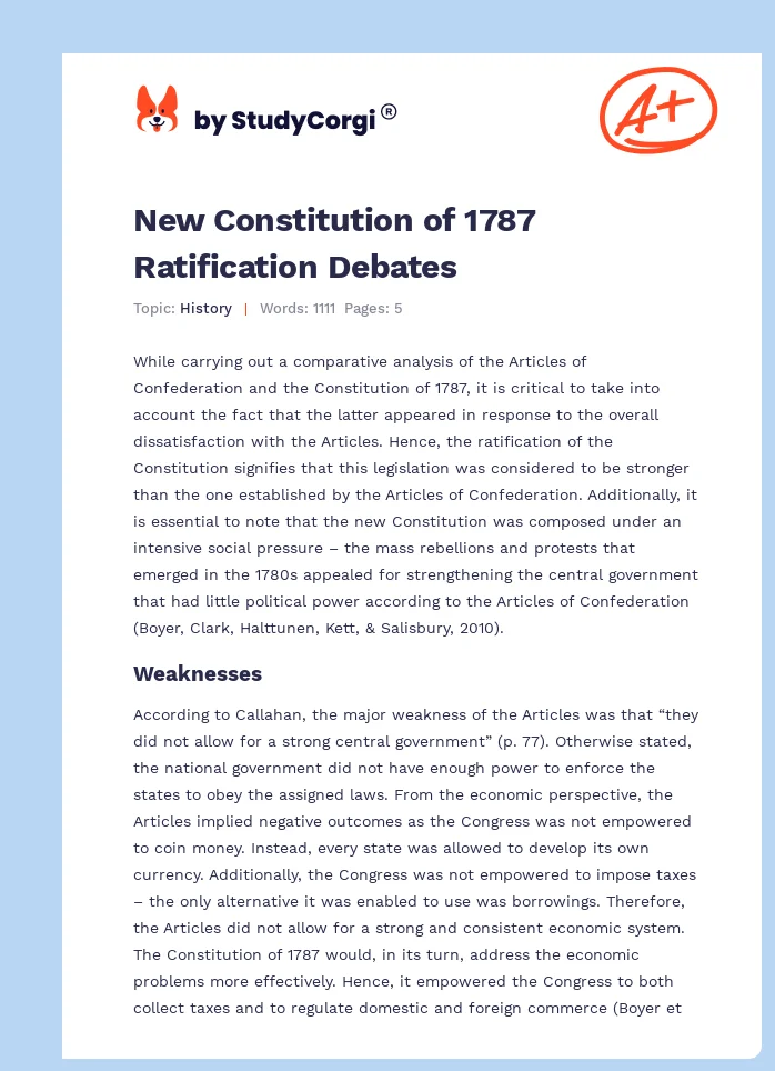 New Constitution of 1787 Ratification Debates. Page 1