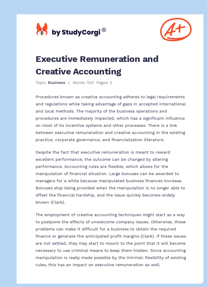 Executive Remuneration and Creative Accounting. Page 1