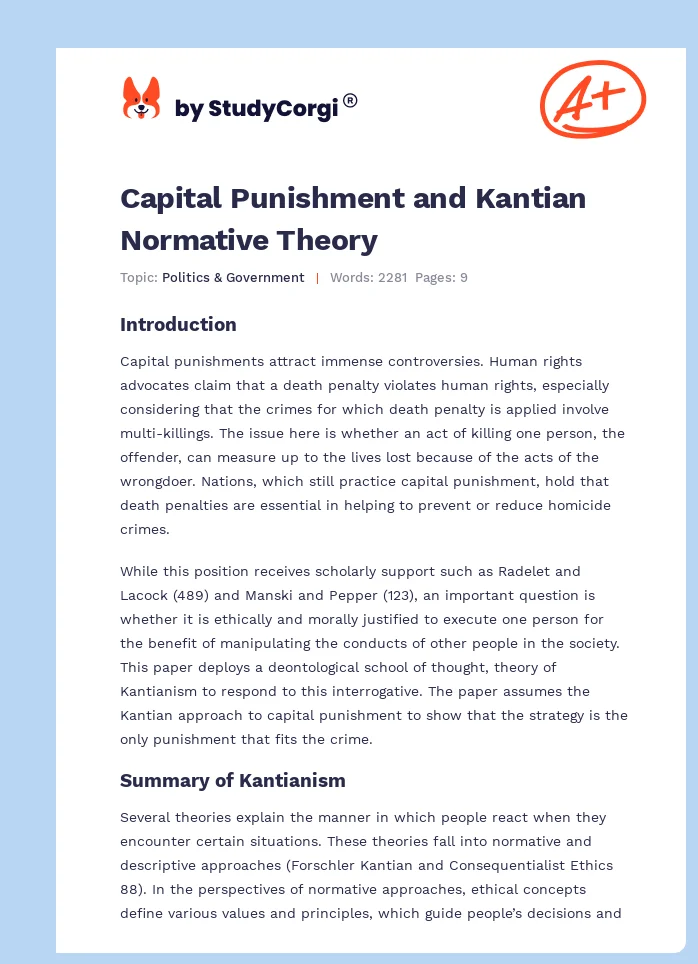 Capital Punishment and Kantian Normative Theory. Page 1
