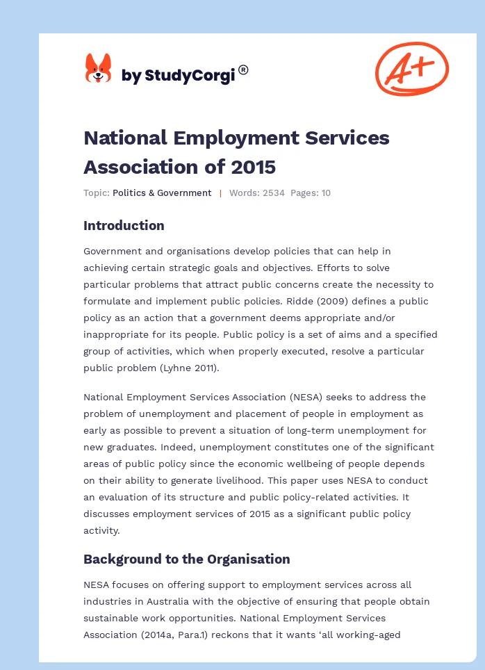National Employment Services Association of 2015. Page 1
