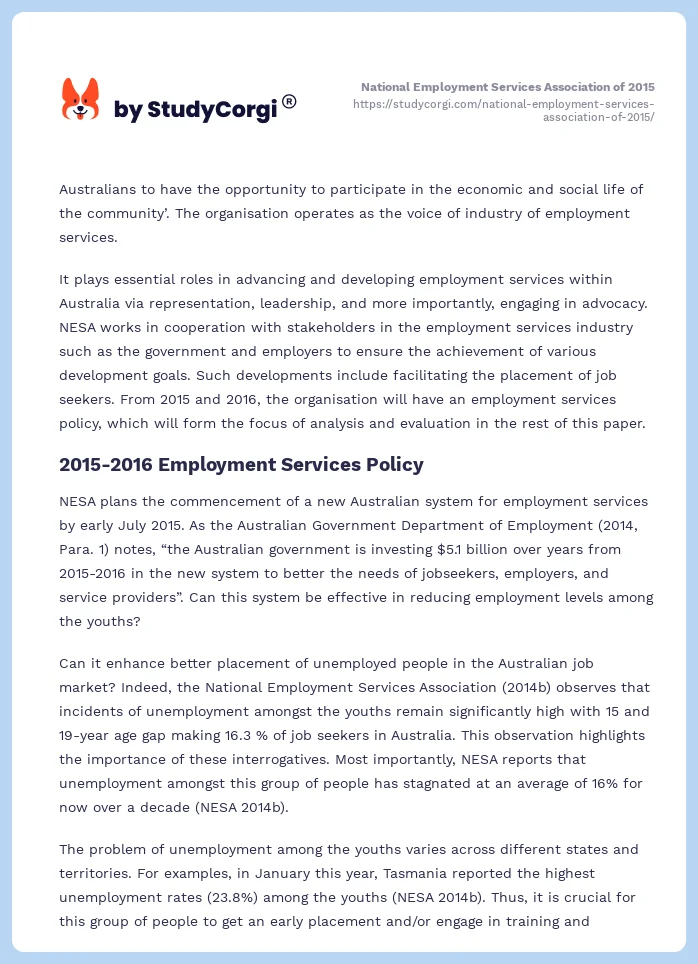 National Employment Services Association of 2015. Page 2