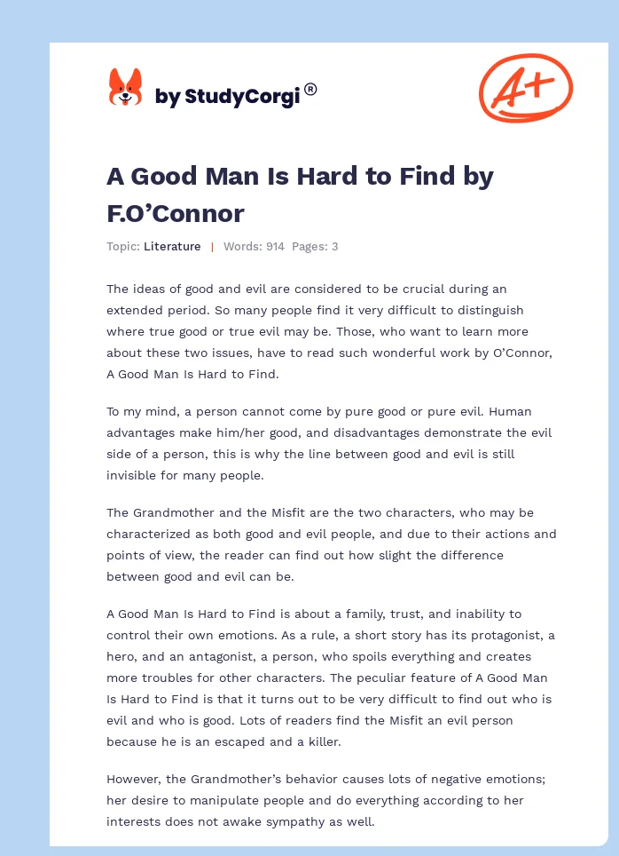 A Good Man Is Hard to Find by F.O’Connor. Page 1