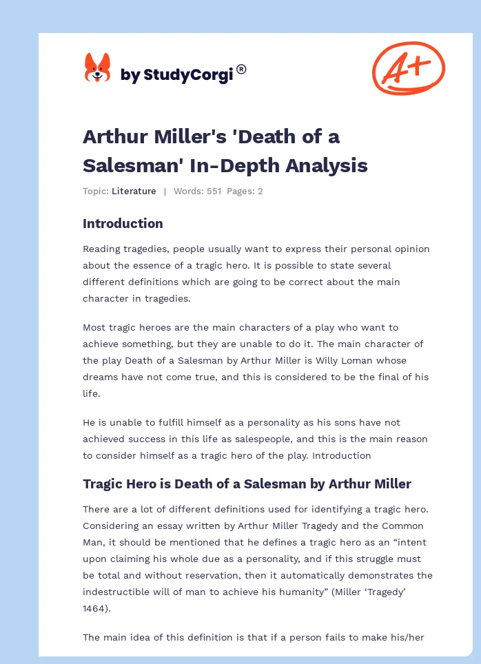 Arthur Miller's 'Death of a Salesman' In-Depth Analysis. Page 1