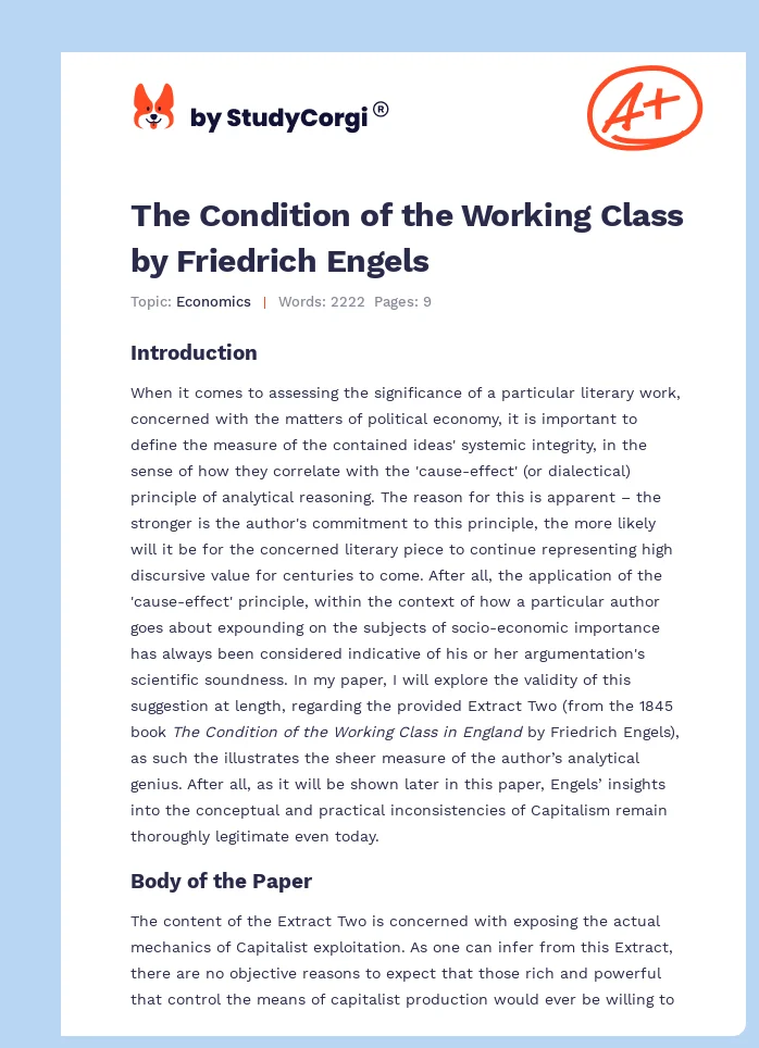 The Condition of the Working Class by Friedrich Engels. Page 1