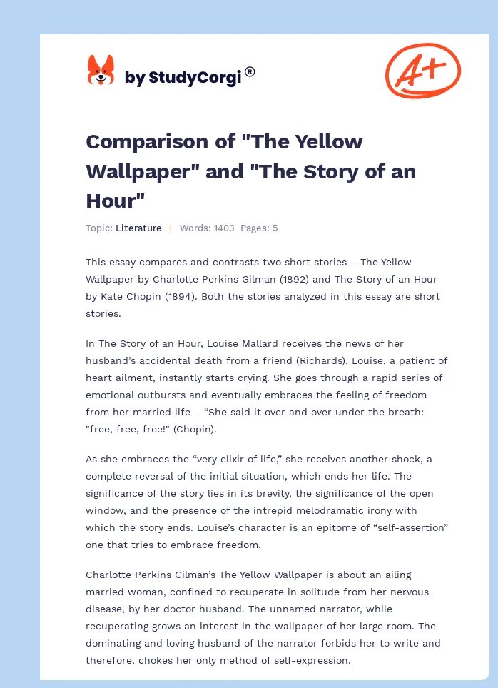 Comparison of "The Yellow Wallpaper" and "The Story of an Hour". Page 1