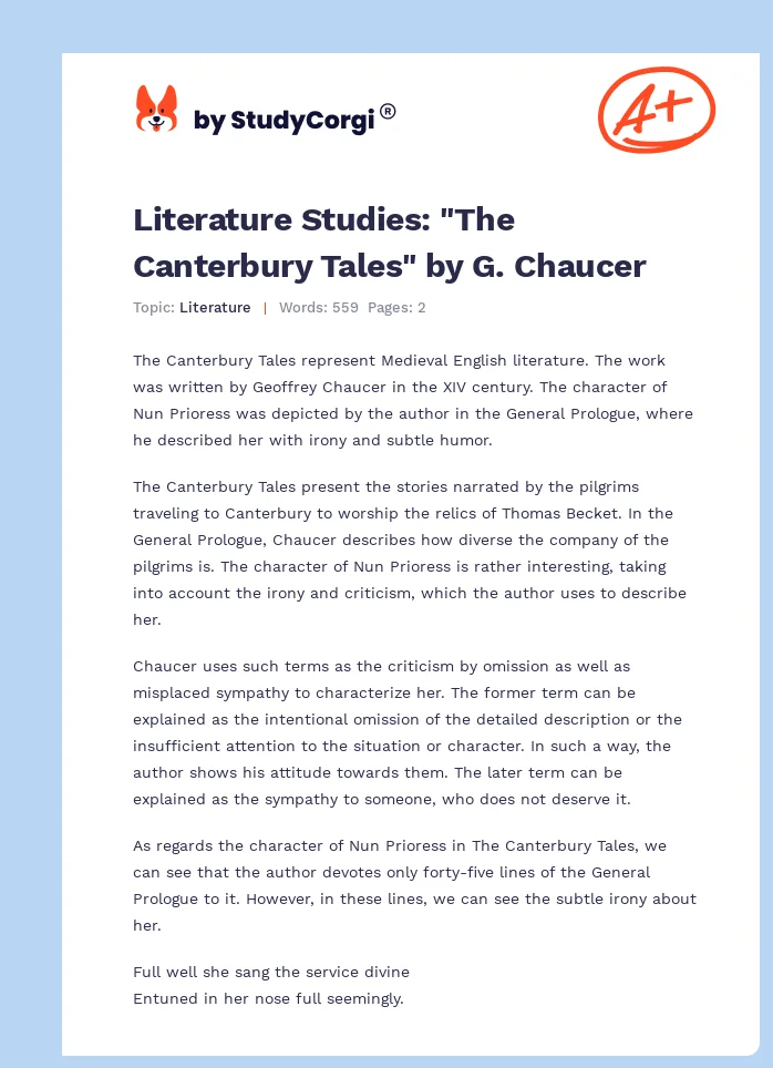 Literature Studies: "The Canterbury Tales" by G. Chaucer. Page 1