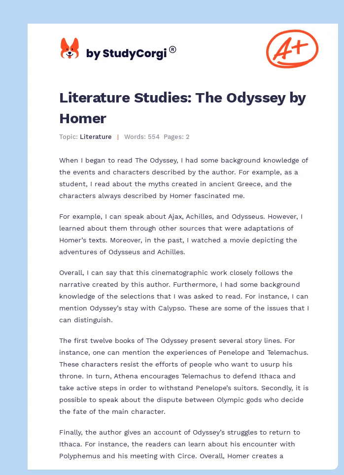 Literature Studies: The Odyssey by Homer. Page 1