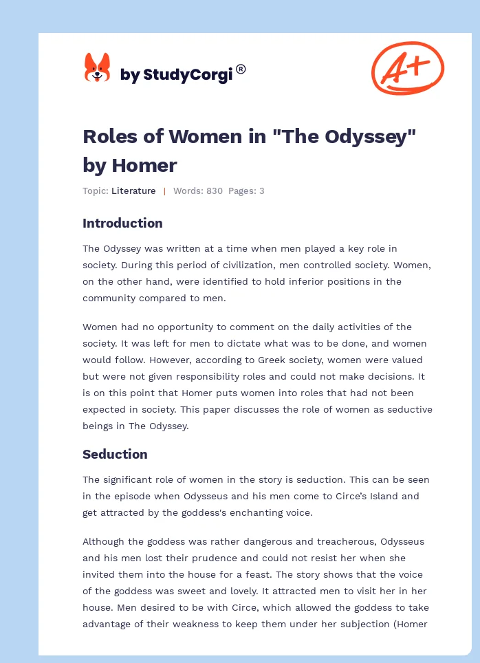 Roles of Women in "The Odyssey" by Homer. Page 1