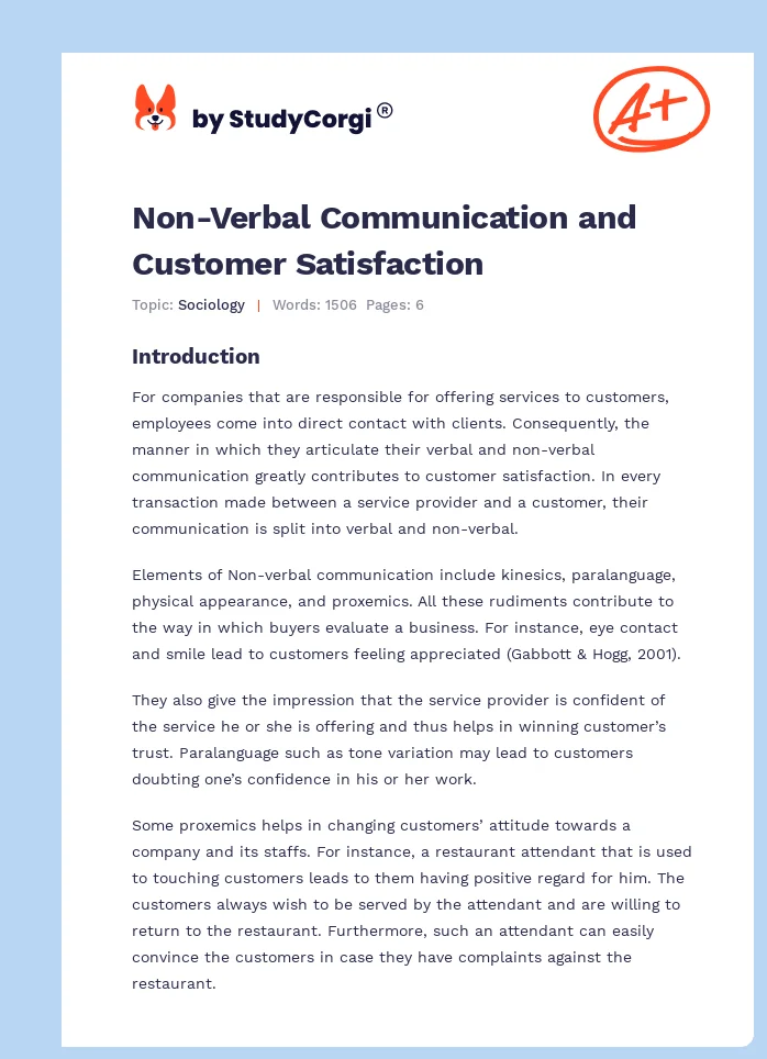 Non-Verbal Communication and Customer Satisfaction. Page 1