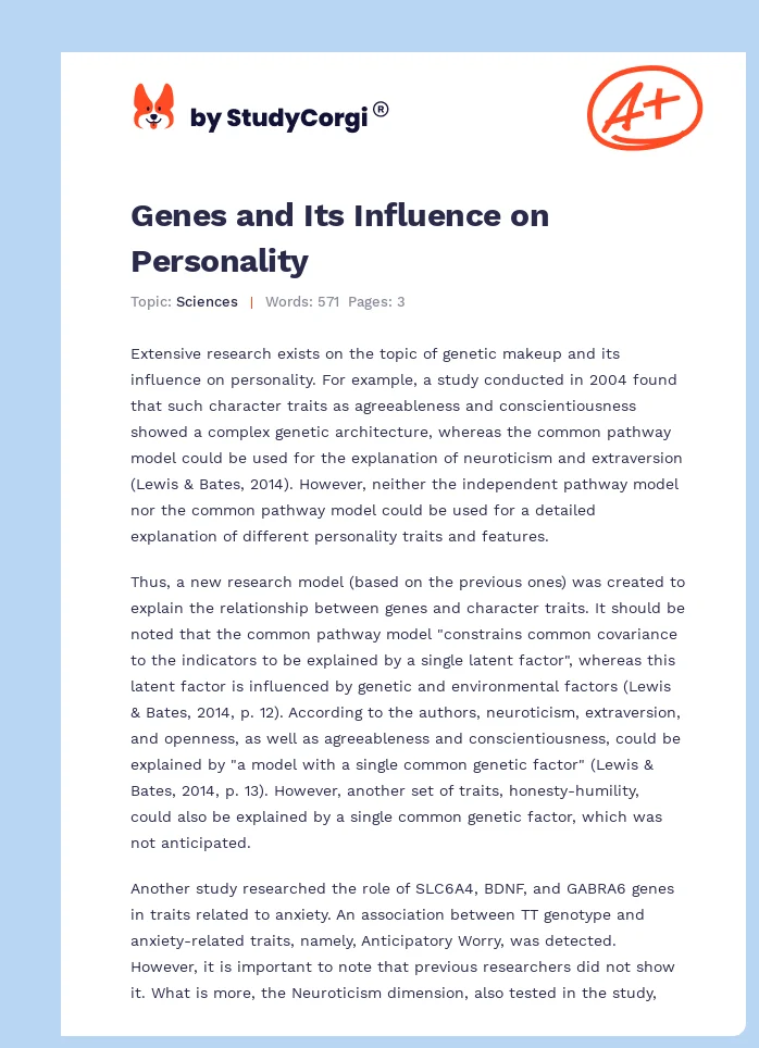 Genes and Its Influence on Personality. Page 1