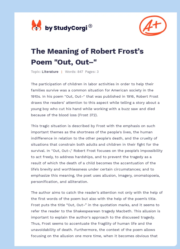 The Meaning of Robert Frost’s Poem "Out, Out–". Page 1