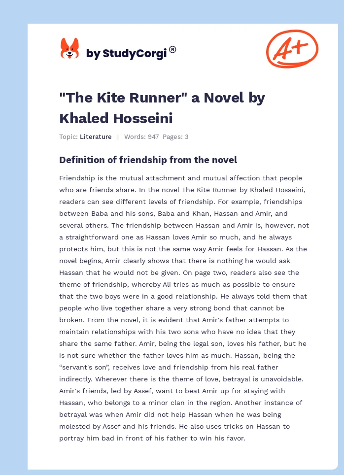 "The Kite Runner" a Novel by Khaled Hosseini. Page 1