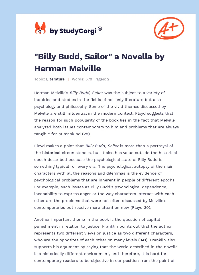 "Billy Budd, Sailor" a Novella by Herman Melville. Page 1