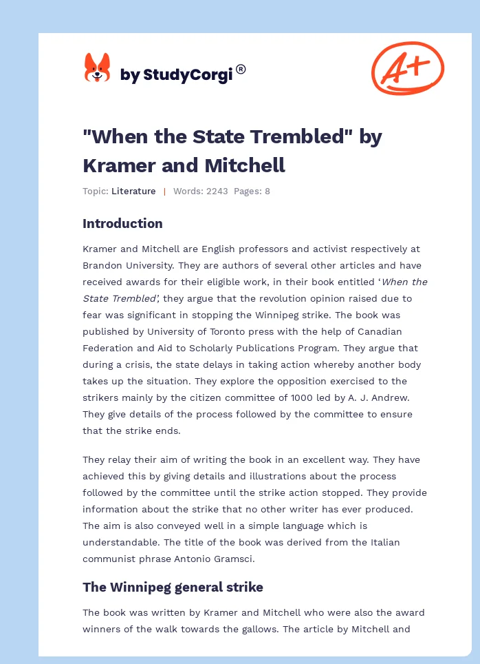 "When the State Trembled" by Kramer and Mitchell. Page 1