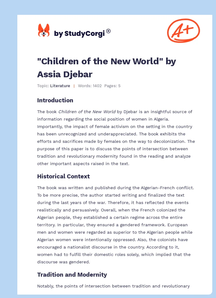 "Children of the New World" by Assia Djebar. Page 1