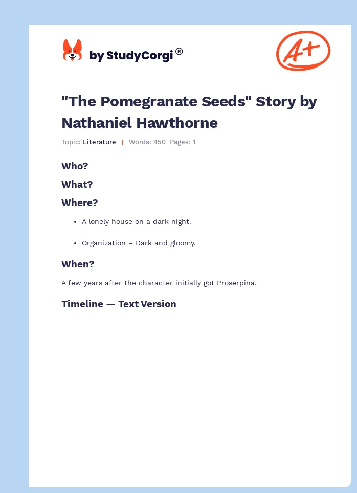 "The Pomegranate Seeds" Story by Nathaniel Hawthorne. Page 1