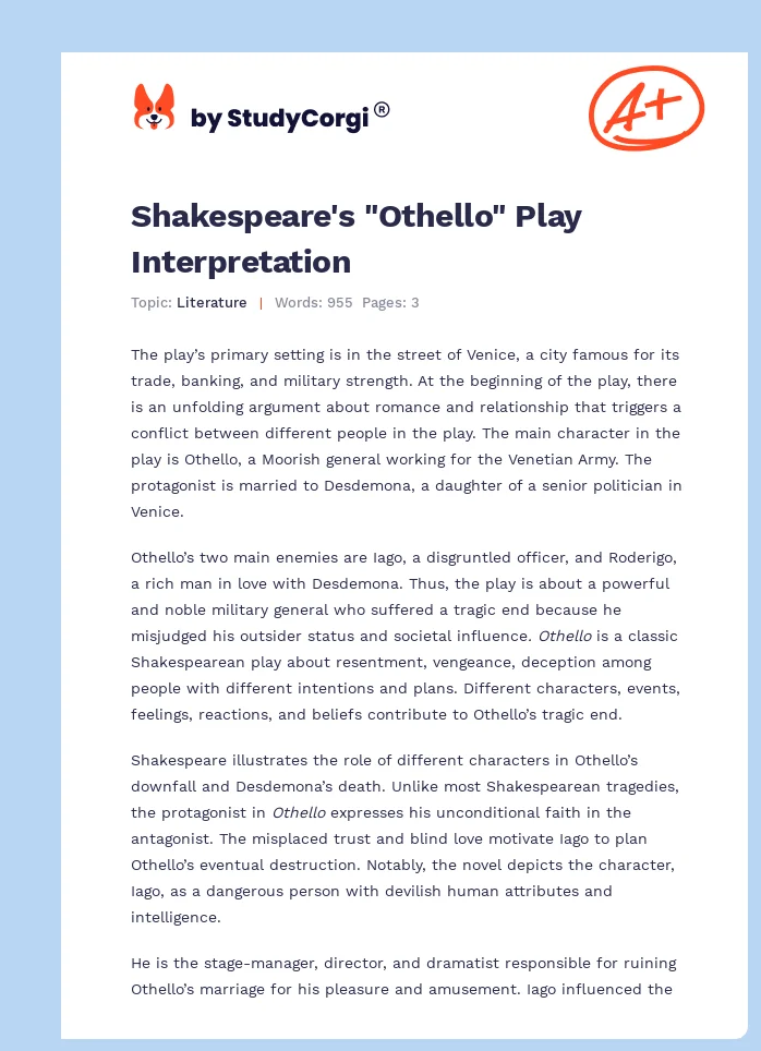 Shakespeare's "Othello" Play Interpretation. Page 1